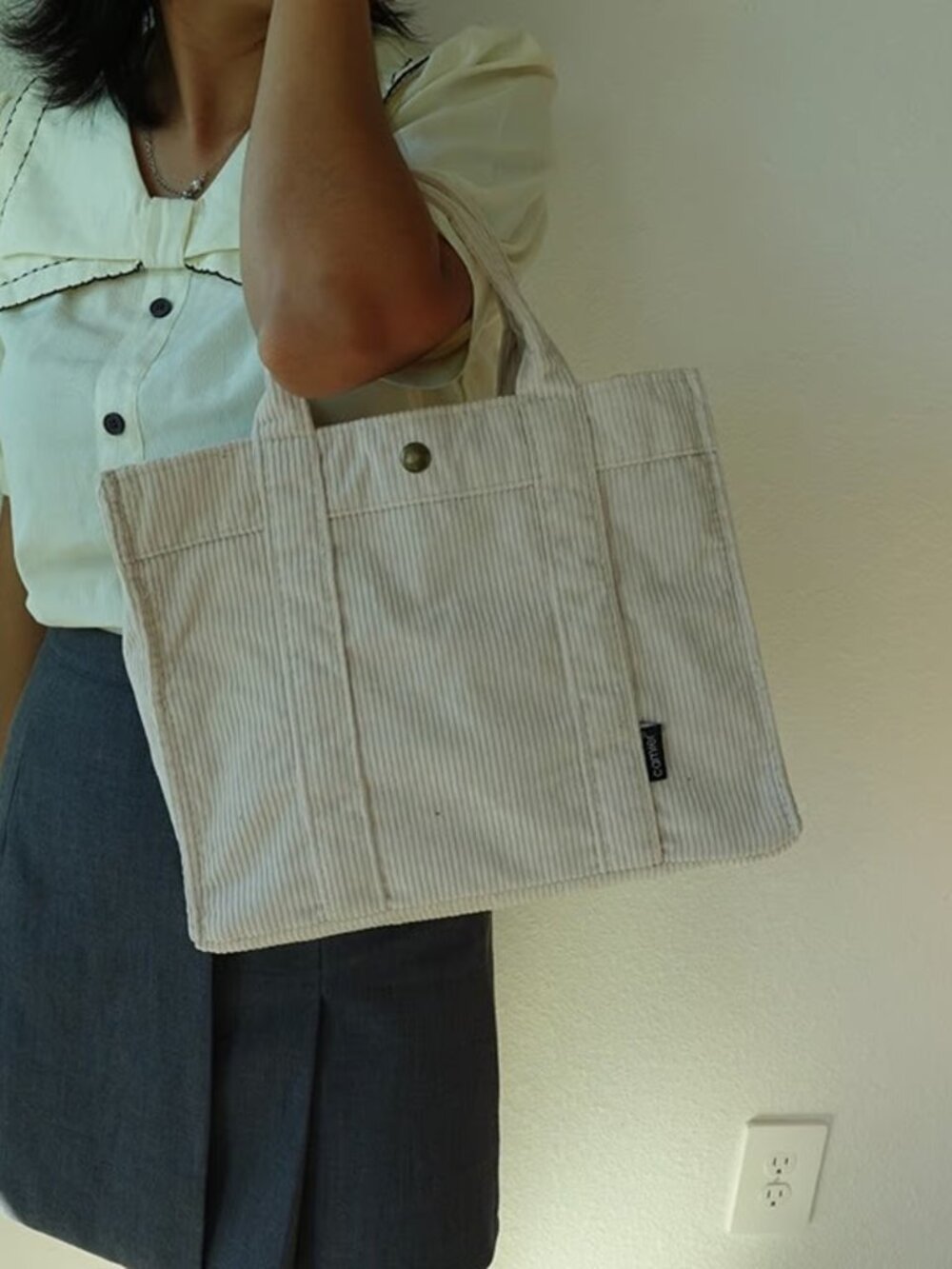 Beige Corduroy Crossbody Tote Bag with Pockets Cute Shoulder Handbag